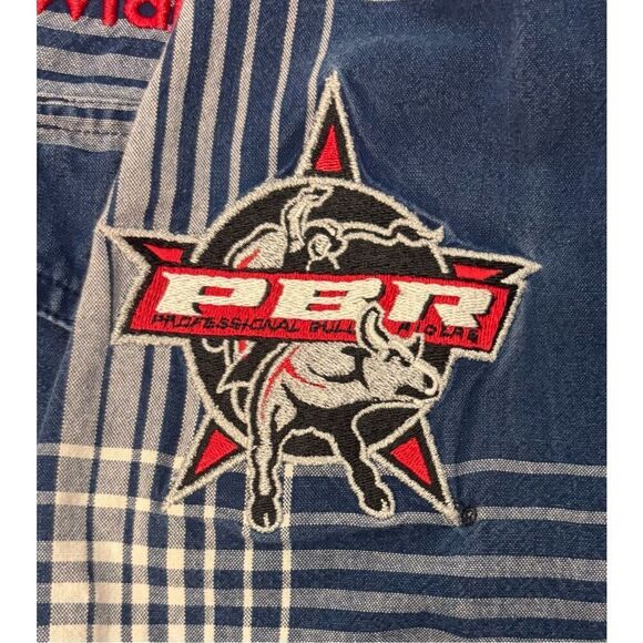 Wrangler PBR Mens Professional Bull Rider Shirt XL Blue Flap Pocket Ford Patch - Picture 6 of 11